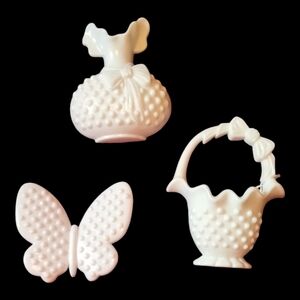 3 Pc White Hobnail Burwood Decor Butterfly, Vase & Basket Plastic Wall Hanging